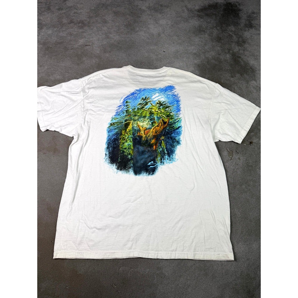 Salt Life Pocket T-Shirt Mens 2XL White Graphic Underwater Bass Snook Pullover
